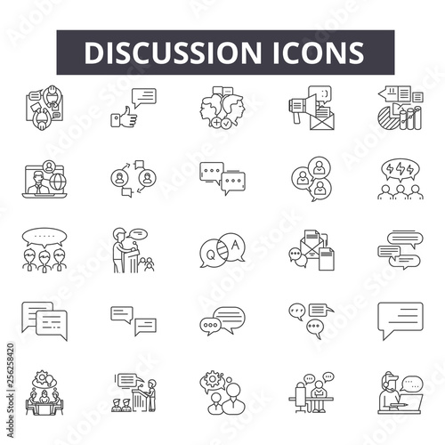 Discussion line icons for web and mobile. Editable stroke signs. Discussion  outline concept illustrations