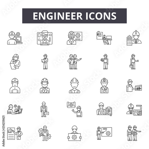 Engineer line icons for web and mobile. Editable stroke signs. Engineer  outline concept illustrations