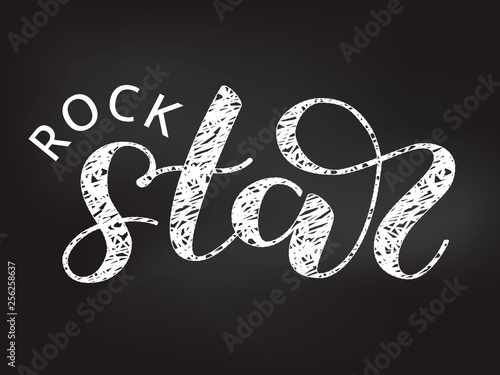 Rock Star brush lettering with chalk effect. Vector illustration for clothes