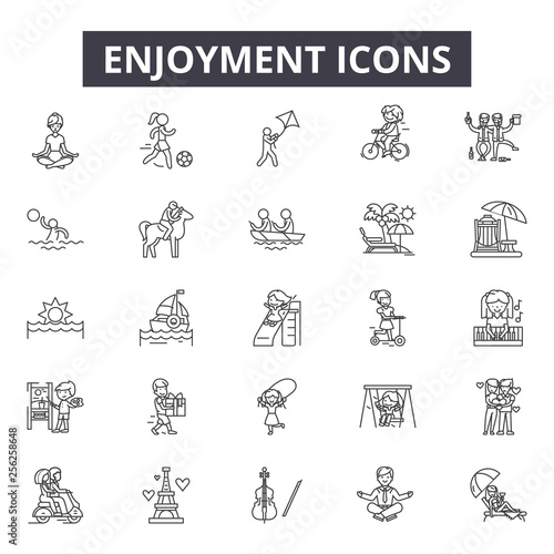 Enjoyment line icons for web and mobile. Editable stroke signs. Enjoyment  outline concept illustrations