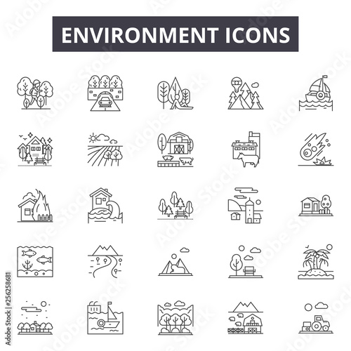 Environment line icons for web and mobile. Editable stroke signs. Environment  outline concept illustrations