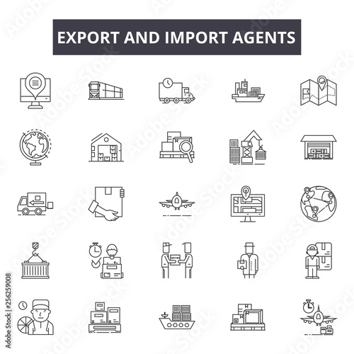 Export and import agents line icons for web and mobile. Editable stroke signs. Export and import agents  outline concept illustrations