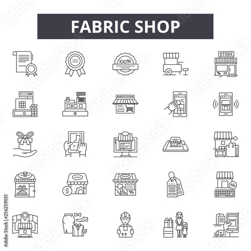 Fabric shop line icons for web and mobile. Editable stroke signs. Fabric shop  outline concept illustrations