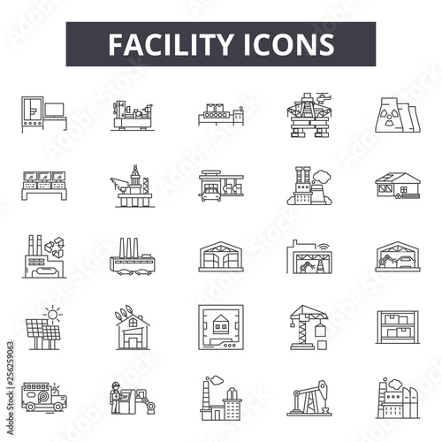 Facility line icons for web and mobile. Editable stroke signs. Facility  outline concept illustrations photo