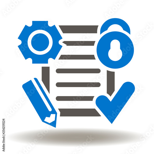 Document Management System icon vector. File paper sheet check lock gear pencil illustration. Electronic documentation office work administration logo.