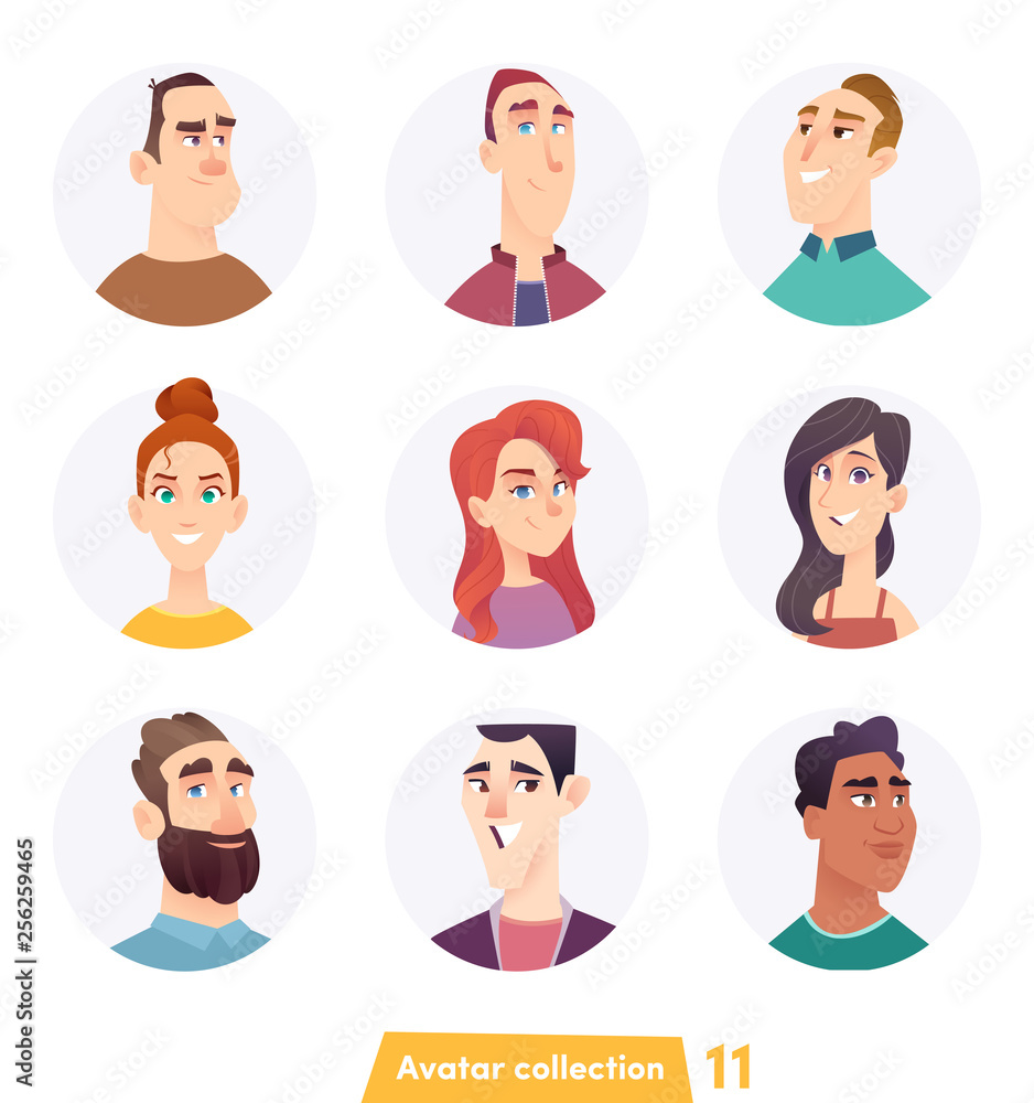 Cheerful people avatar collection. User faces. Trendy modern style. Flat Cartoon Character design. Cheerful people avatar collection. User faces. Trendy modern style. Flat Cartoon Character design.