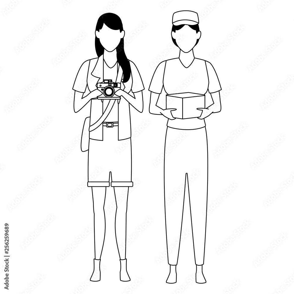 Jobs and professions avatars in black and white Jobs and professions avatars in black and white