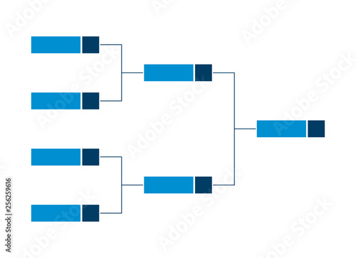 Vector championship single elimination tournament bracket or tree diagram in blue color isolated on a white background. Fields for four players or 4 teams. It is suitable for all kinds of sports.