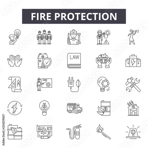 Fire protection line icons for web and mobile. Editable stroke signs. Fire protection  outline concept illustrations