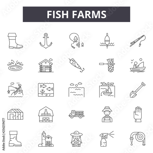 Fish farms line icons for web and mobile. Editable stroke signs. Fish farms  outline concept illustrations