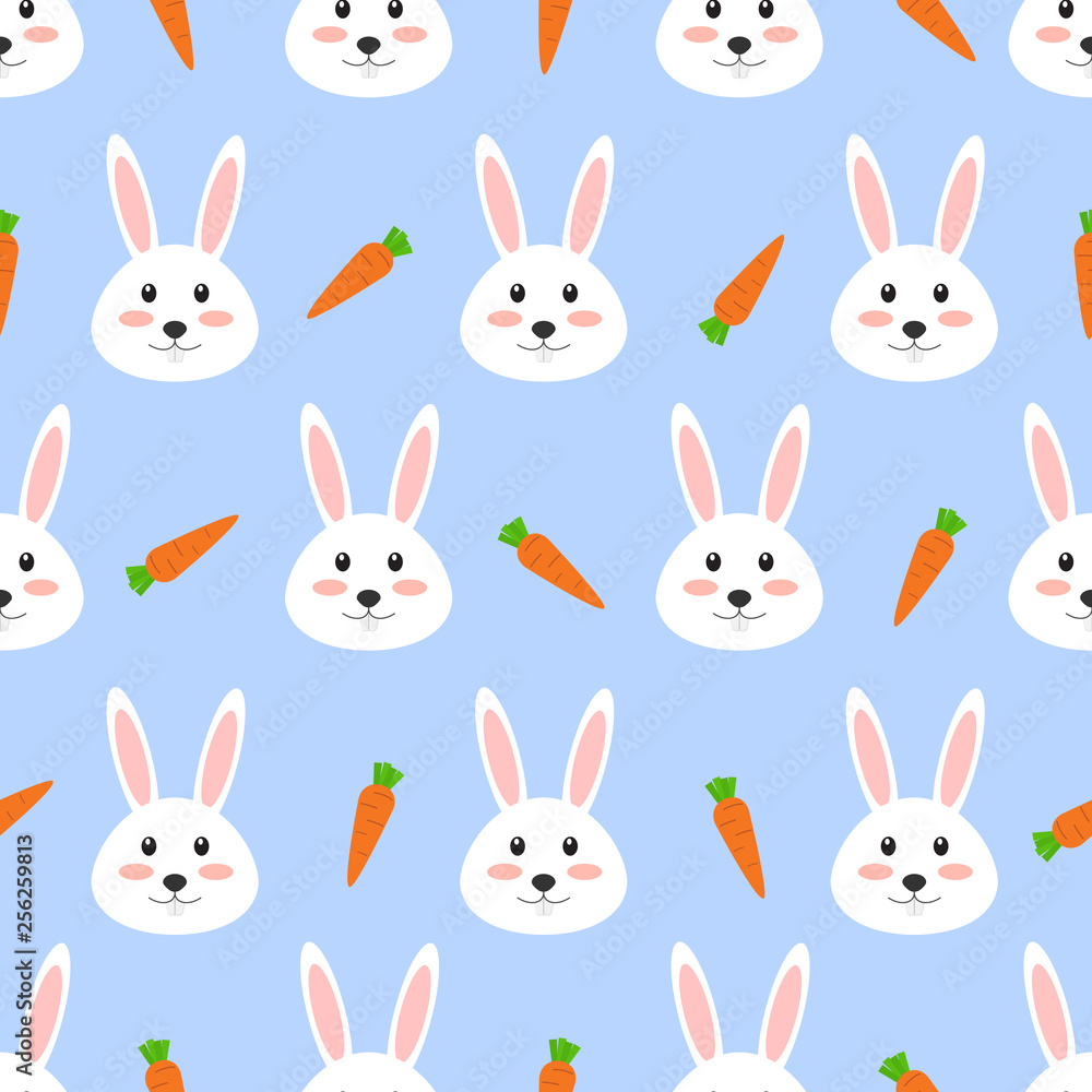 Seamless pattern of cute white rabbit with carrot on white background - Vector illustration 