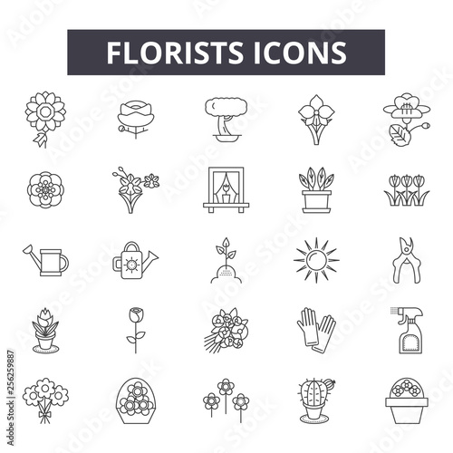 Florists icons line icons for web and mobile. Editable stroke signs. Florists icons  outline concept illustrations