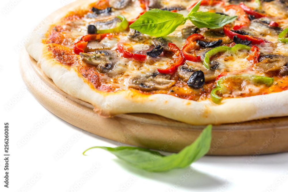 delicious pepperoni, mushroom and vegetable pizza