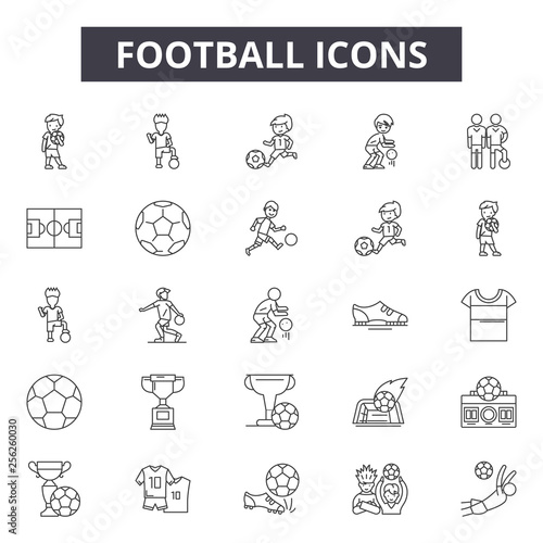 Football line icons for web and mobile. Editable stroke signs. Football  outline concept illustrations