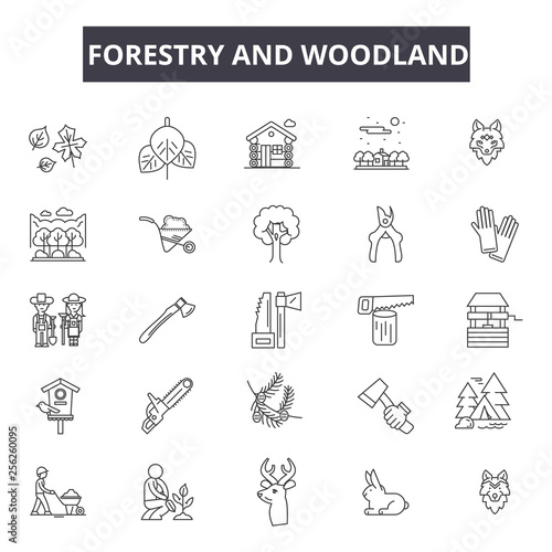 Forestry and woodland line icons for web and mobile. Editable stroke signs. Forestry and woodland  outline concept illustrations