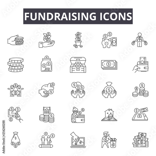 Fundraising line icons for web and mobile. Editable stroke signs. Fundraising  outline concept illustrations