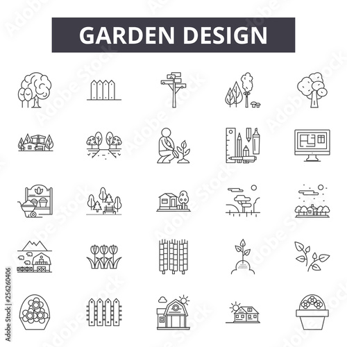 Garden design line icons for web and mobile. Editable stroke signs. Garden design  outline concept illustrations