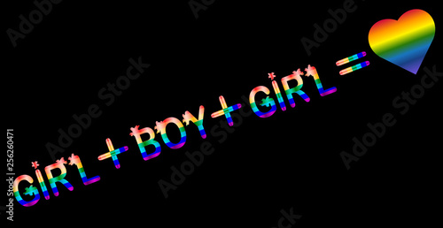 Schematic representation of polyamoric relations between three people. Polyamory conceptual illustration.