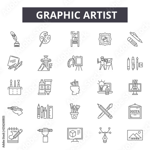 Graphic artist line icons for web and mobile. Editable stroke signs. Graphic artist  outline concept illustrations