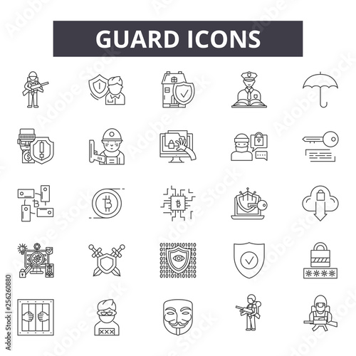 Guard line icons for web and mobile. Editable stroke signs. Guard  outline concept illustrations