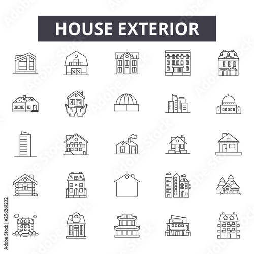 House exterior line icons for web and mobile. Editable stroke signs. House exterior  outline concept illustrations