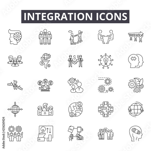 Integration line icons for web and mobile. Editable stroke signs. Integration  outline concept illustrations