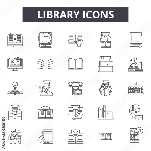 Library line icons for web and mobile. Editable stroke signs. Library  outline concept illustrations