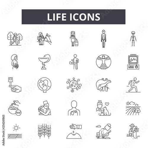 Life line icons for web and mobile. Editable stroke signs. Life  outline concept illustrations