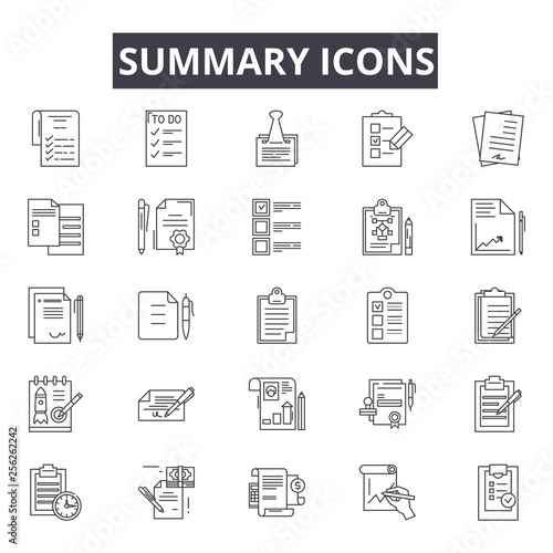 Summary line icons for web and mobile. Editable stroke signs. Summary  outline concept illustrations