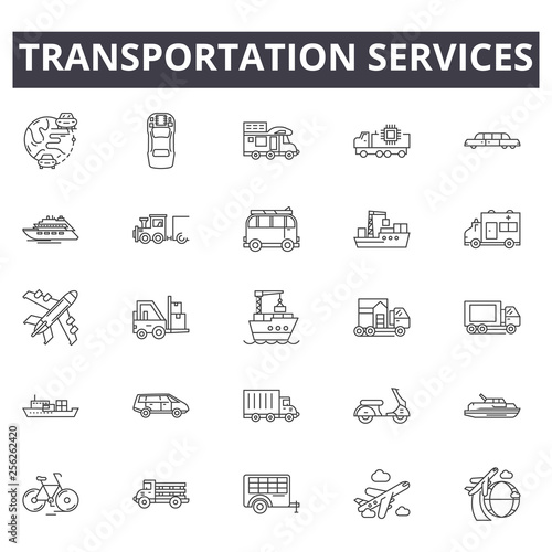 Transportation services line icons for web and mobile. Editable stroke signs. Transportation services  outline concept illustrations