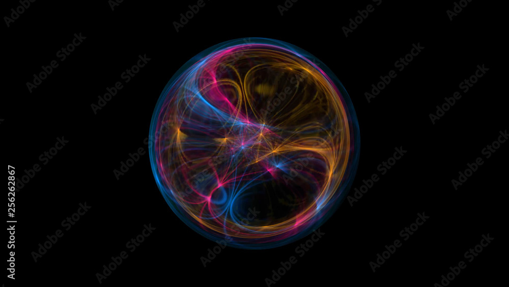 Neon glowing abstract 3D circle on black background Neon glowing abstract 3D circle on black background