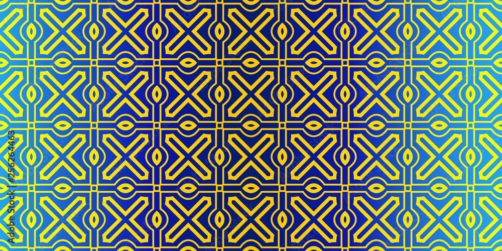 Abstract Repeat Backdrop With Lace Traditional Geometric Ornament. Seamless Design For Prints, Textile, Decor, Fabric. Super Vector Pattern. Blue yellow color Abstract Repeat Backdrop With Lace Traditional Geometric Ornament. Seamless Design For Prints, Textile, Decor, Fabric. Super Vector Pattern. Blue yellow color