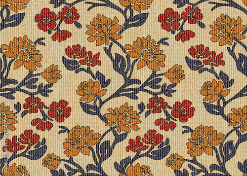 Vector seamless pattern victorian vintage hand-drawn floral upholstery fabric
