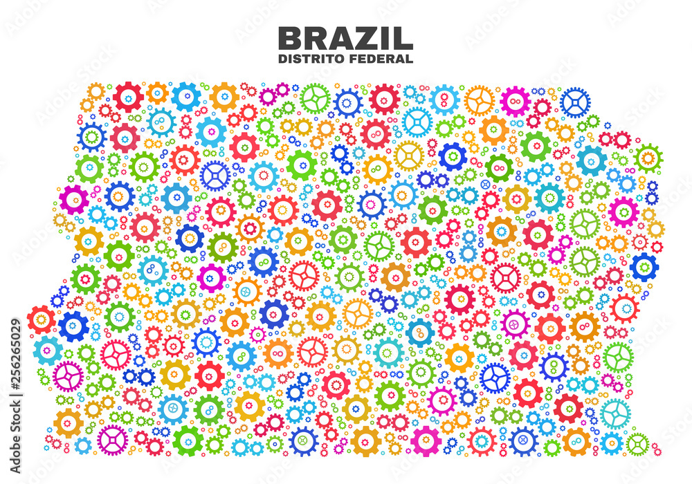 Mosaic technical Brazil Distrito Federal map isolated on a white background. Vector geographic abstraction in different colors.