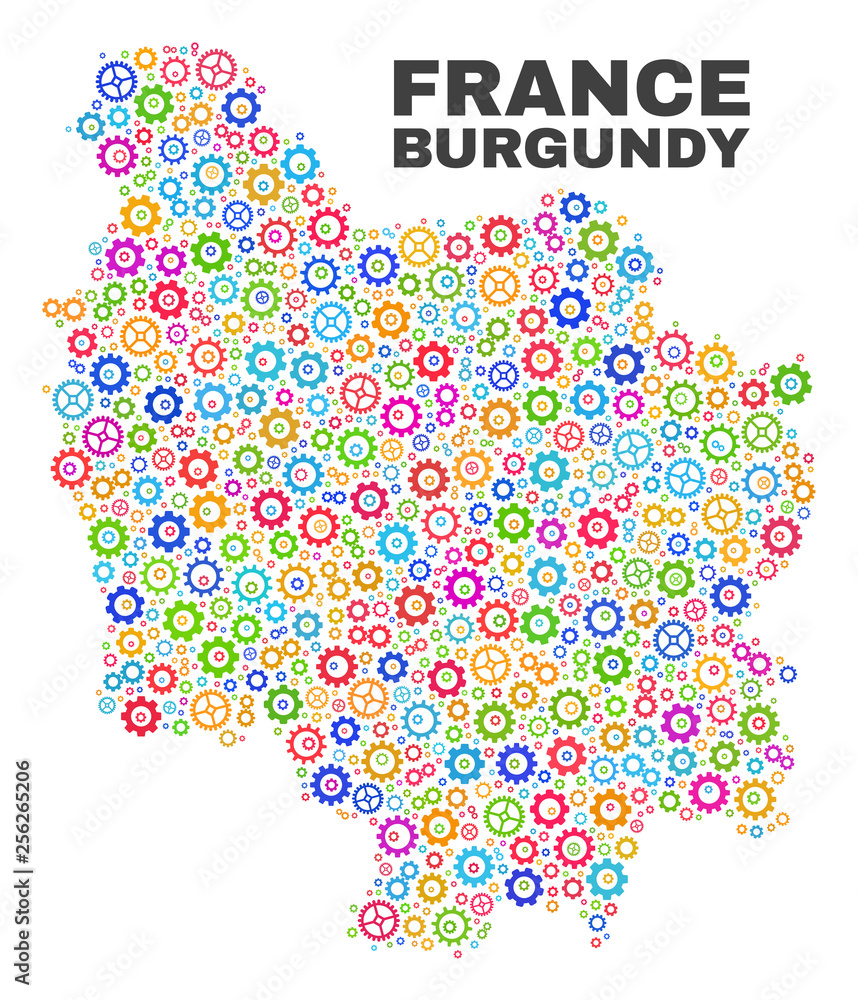 Mosaic technical Burgundy Province map isolated on a white background. Vector geographic abstraction in different colors. Mosaic technical Burgundy Province map isolated on a white background. Vector geographic abstraction in different colors.