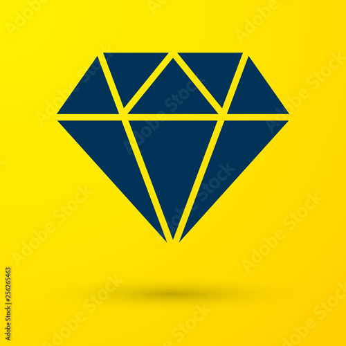 Blue Diamond sign isolated on yellow background. Jewelry symbol. Gem stone. Vector Illustration