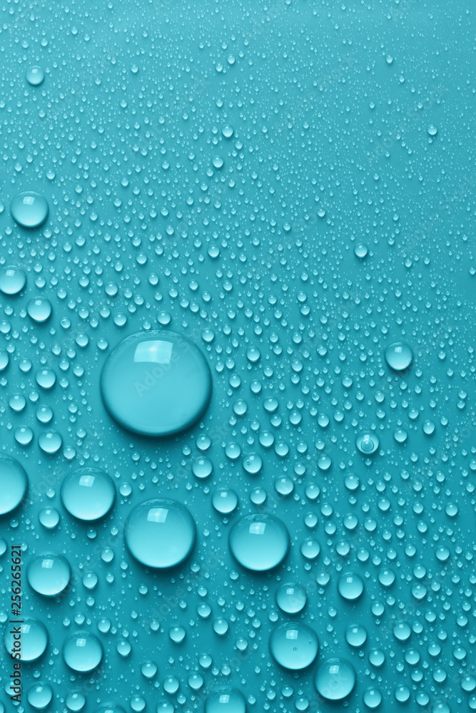 Light blue surface with clear water drops, background Stock Photo | Adobe  Stock