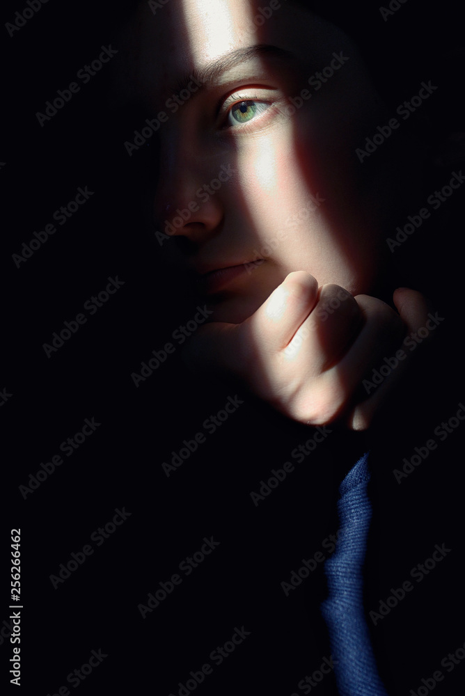 Portrait Of A Girl With Sun Rays On Face Portrait Of A Girl With Sun Rays On Face