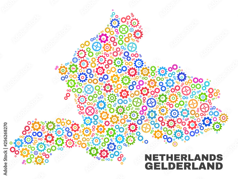 Mosaic technical Gelderland Province map isolated on a white background. Vector geographic abstraction in different colors. Mosaic technical Gelderland Province map isolated on a white background. Vector geographic abstraction in different colors.