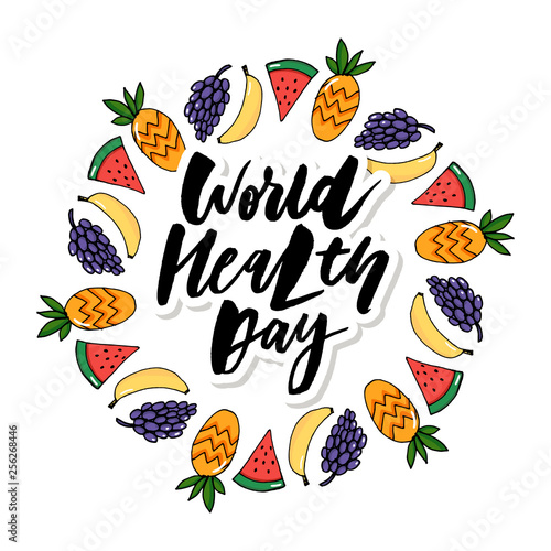 Concept Vector Card - World Health Day vegetables fruits