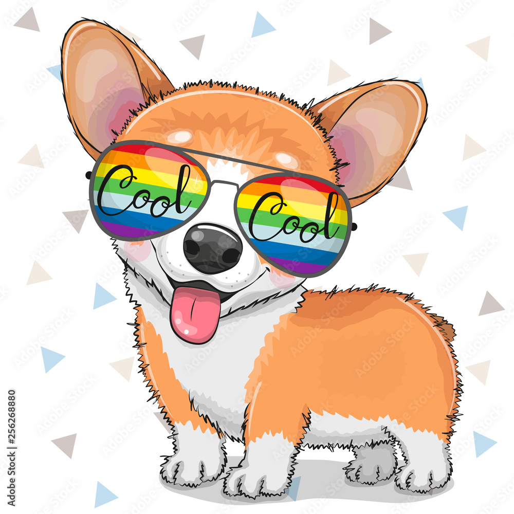 Naklejka premium Cool Corgi Cartoon z okularami przeciwsłonecznymi