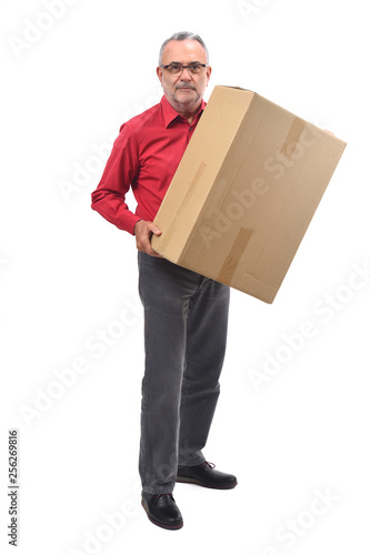 man with package on white background
