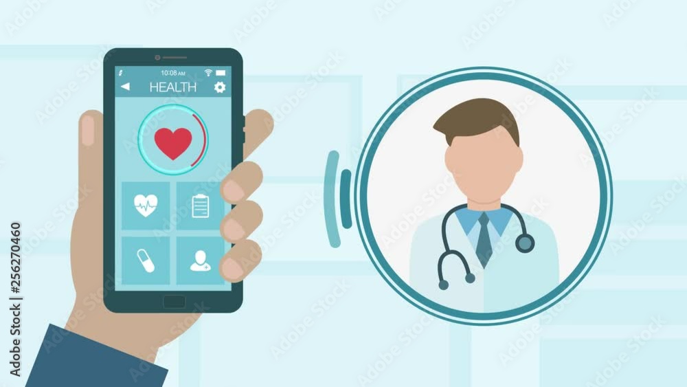 calling the doctor, concept of online consultation, futuristic technology, cartoon, flat style calling the doctor, concept of online consultation, futuristic technology, cartoon, flat style