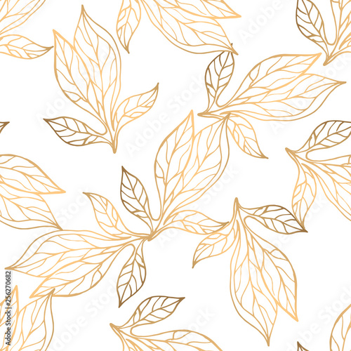 Seamless pattern with golden floral elements