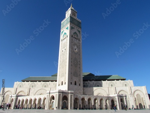 Details and peculiar angles of the Beautiful Mosque Hassan II during sunset. The Mosque in Casablanca is the third largest one in the world photo