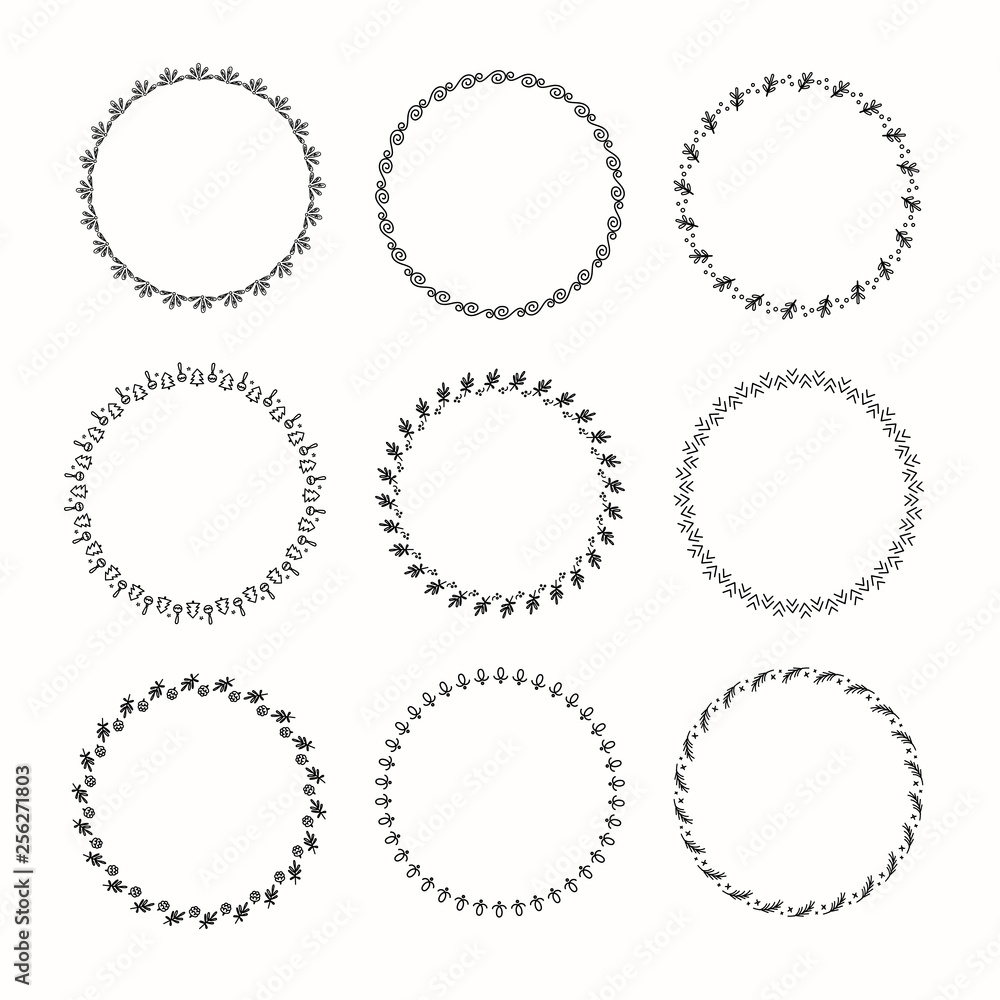 Holiday collection of vector graphic circle frames. Wreaths for Christmas design Holiday collection of vector graphic circle frames. Wreaths for Christmas design