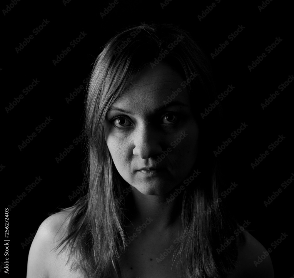 Young Woman Showing Expresion Black & White Isolated