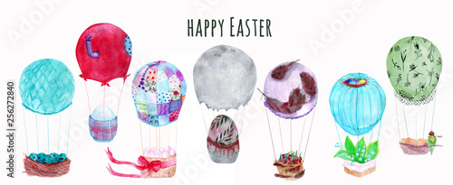 Watercolor Easter balloons set.