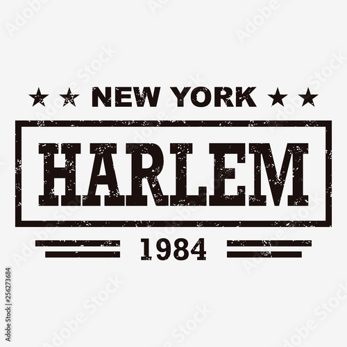 T-shirt graphics, typography. New York, Harlem. Grunge. Vector.