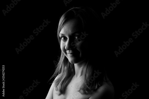 Young Woman Showing Expresion Black & White Isolated